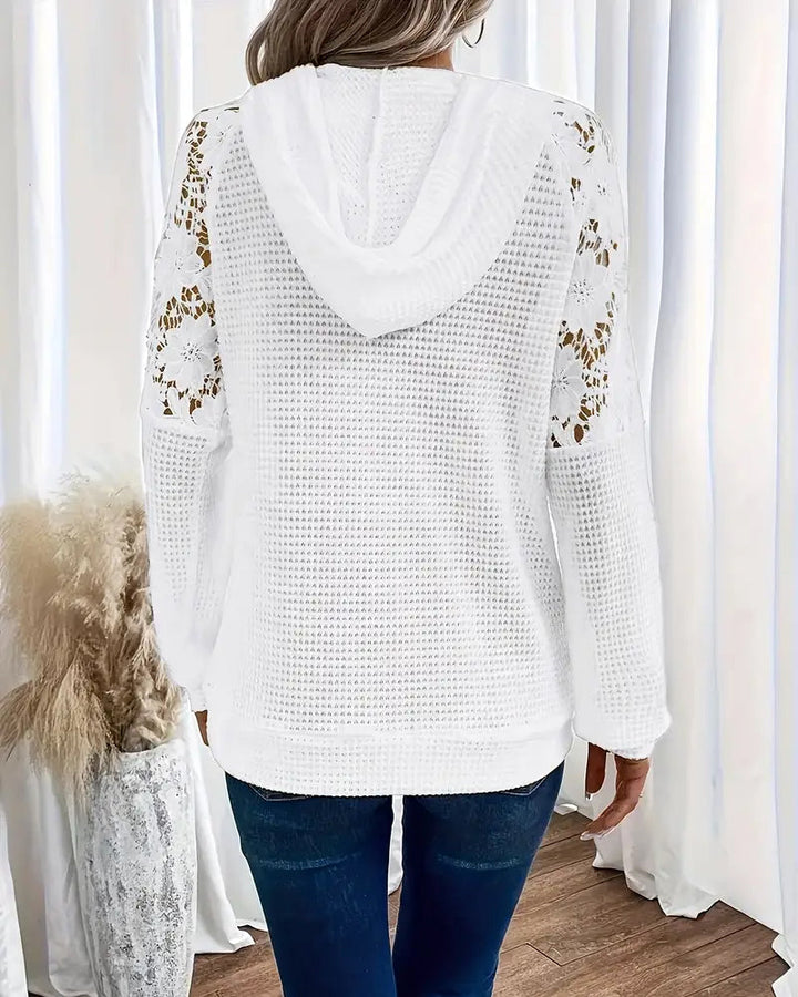 Hoodie V-Neck Long Sleeves Lace Casual