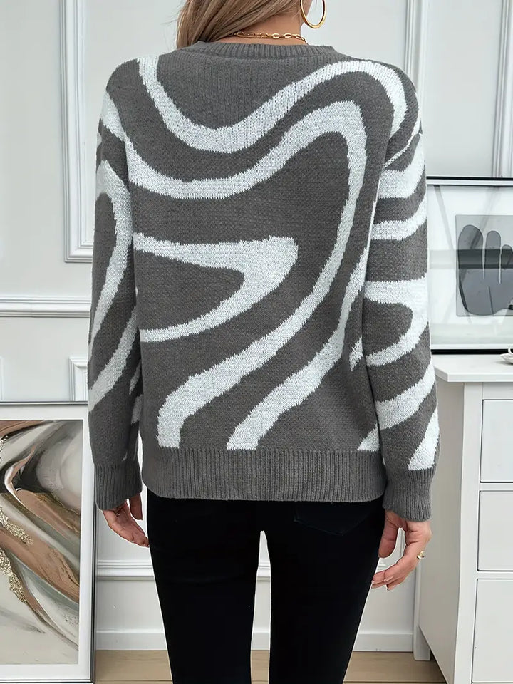 Elegant Striped Color Block Crew Neck Sweater