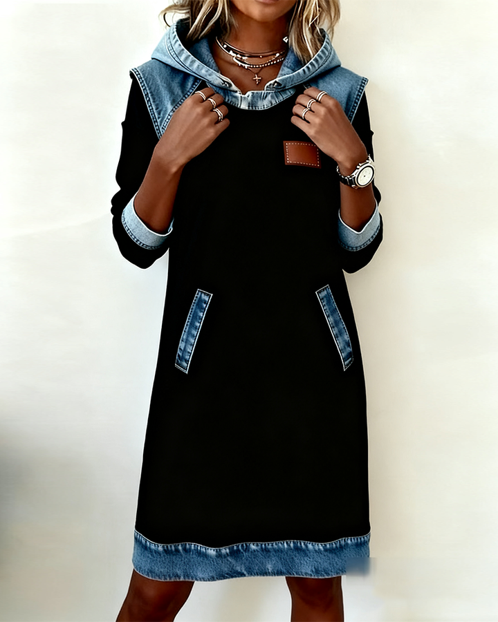 Hooded Dress with Contrasting Panels