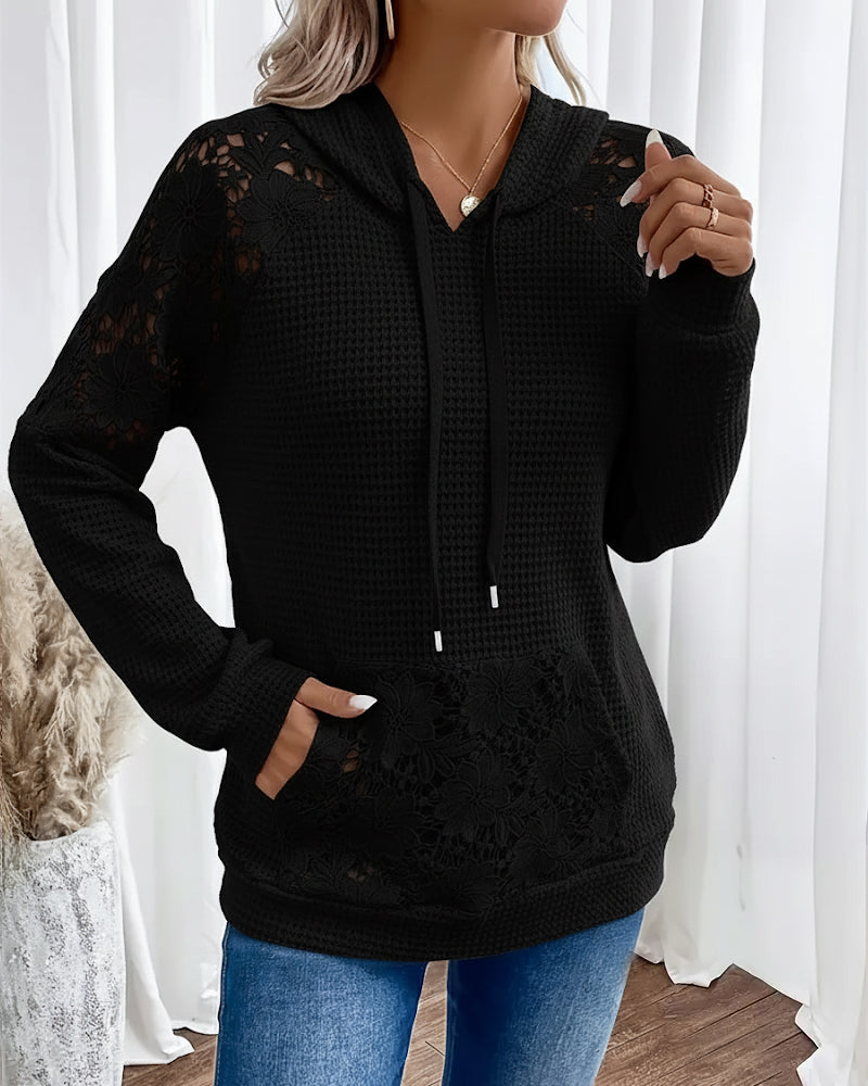 Hoodie V-Neck Long Sleeves Lace Casual