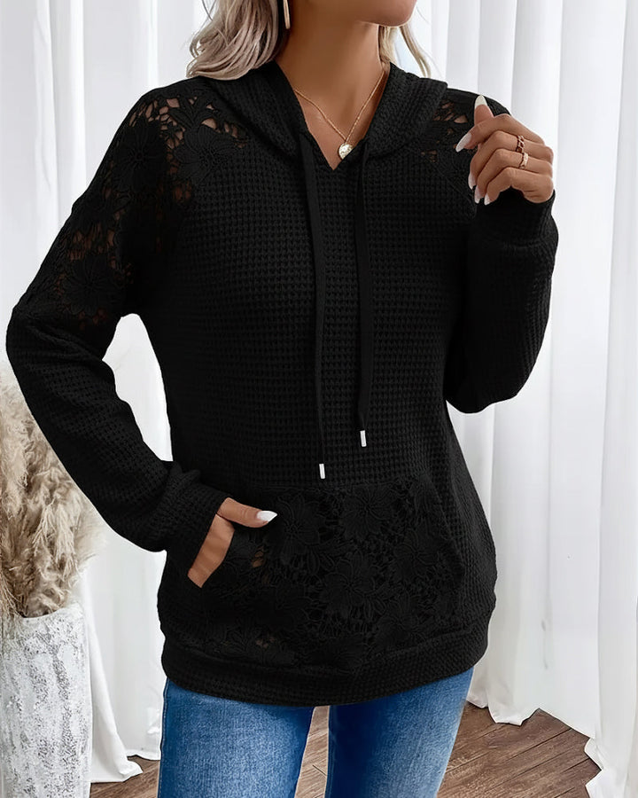 Hoodie V-Neck Long Sleeves Lace Casual