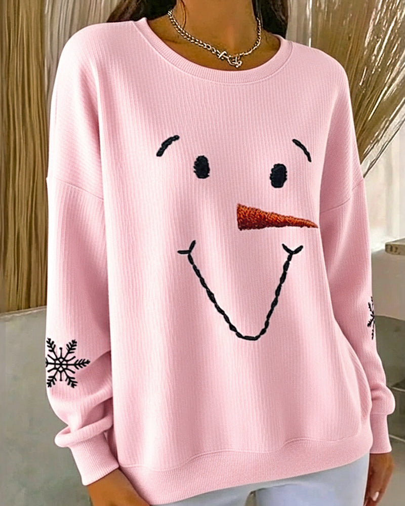 Printed Snowman Sweatshirt with Round Neck