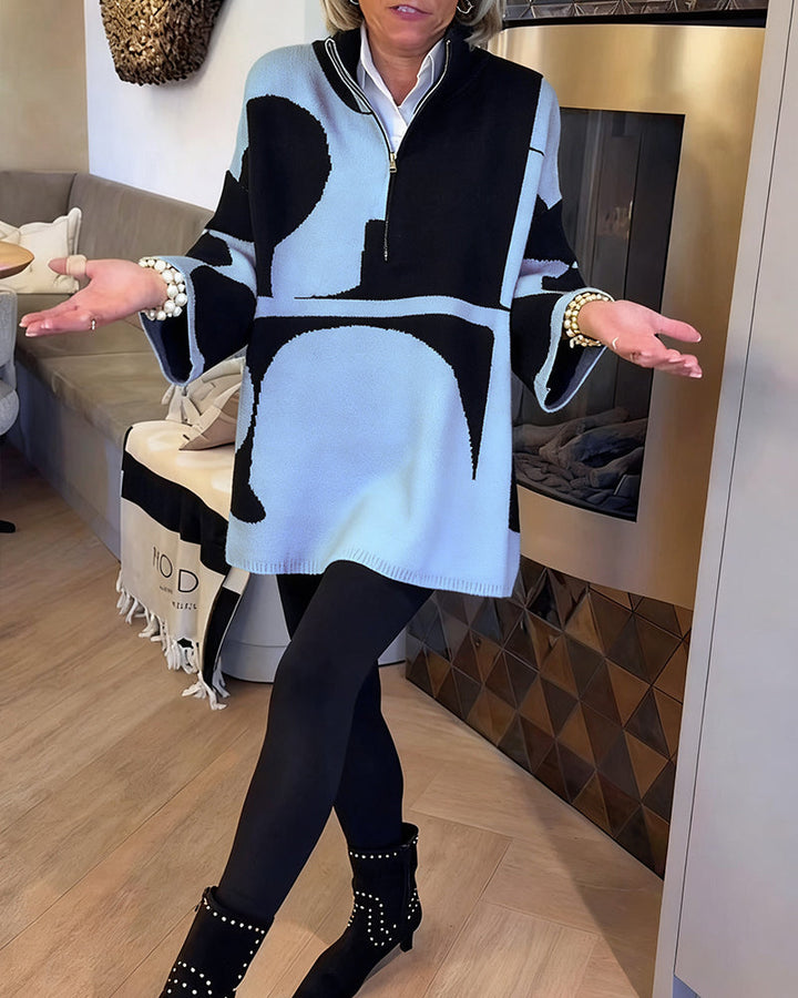 Half-Zip Sweater with High Collar Trendy