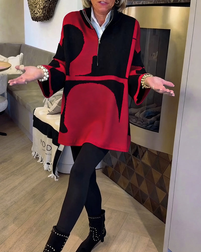 Half-Zip Sweater with High Collar Trendy