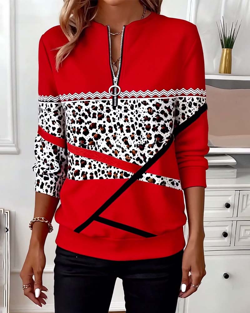 Printed Zip Collar Sweatshirt