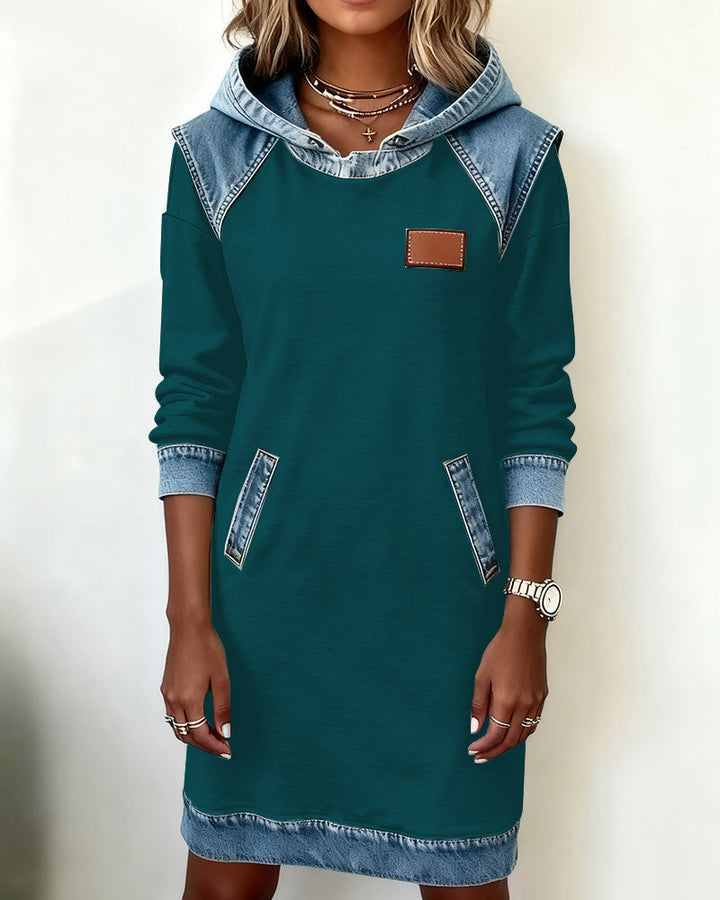 Hooded Dress with Contrasting Panels