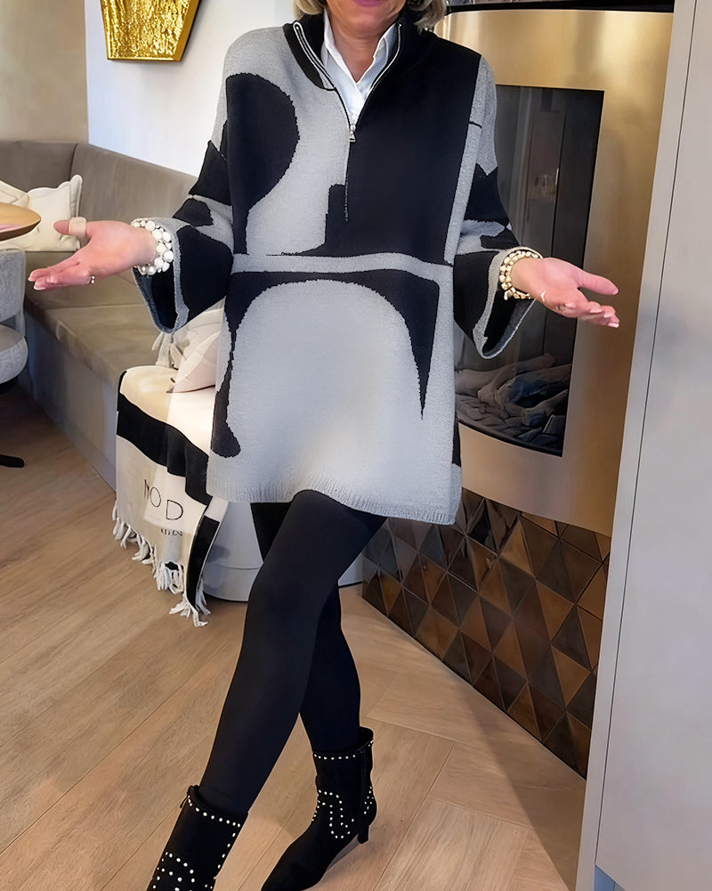 Half-Zip Sweater with High Collar Trendy