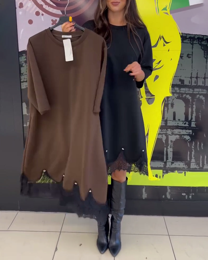 Elegant Lace Dress with Round Neck