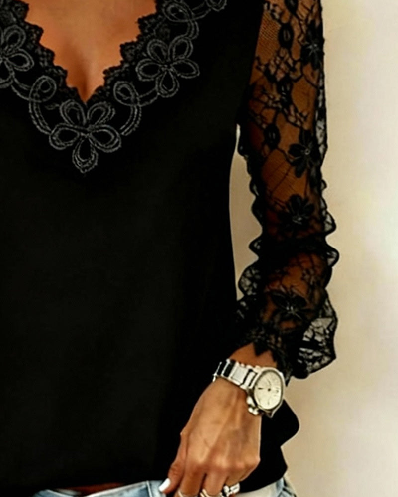 Stylish Long Sleeve Top with V-Neck