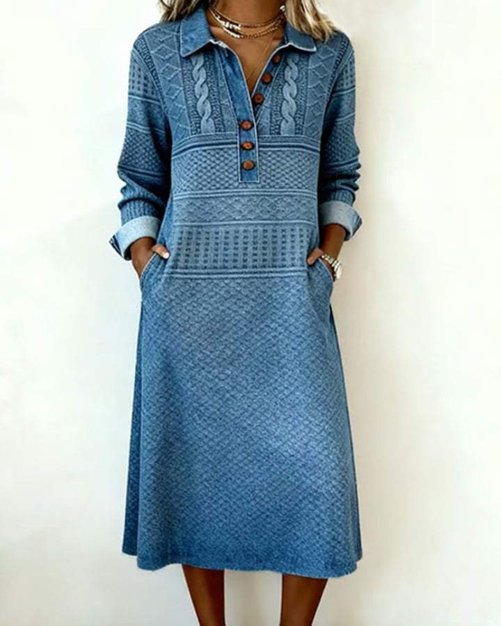 Trendy Half-Buttoned Collar Dress