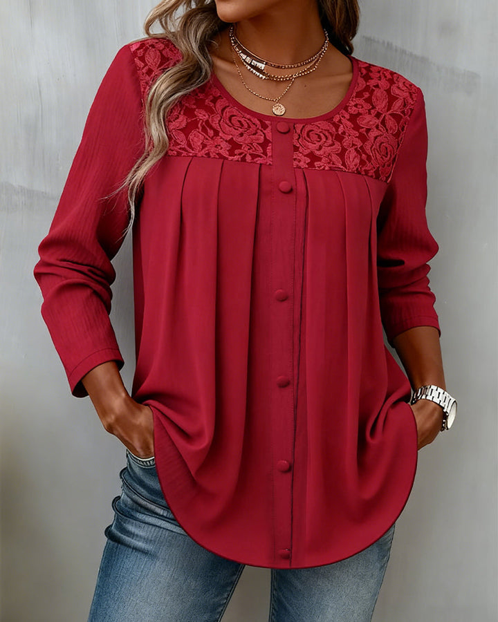 Loose Long Sleeve Pleated Top