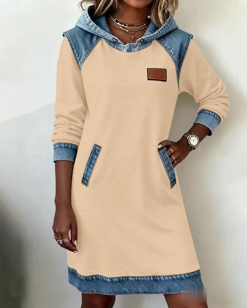 Hooded Dress with Contrasting Panels