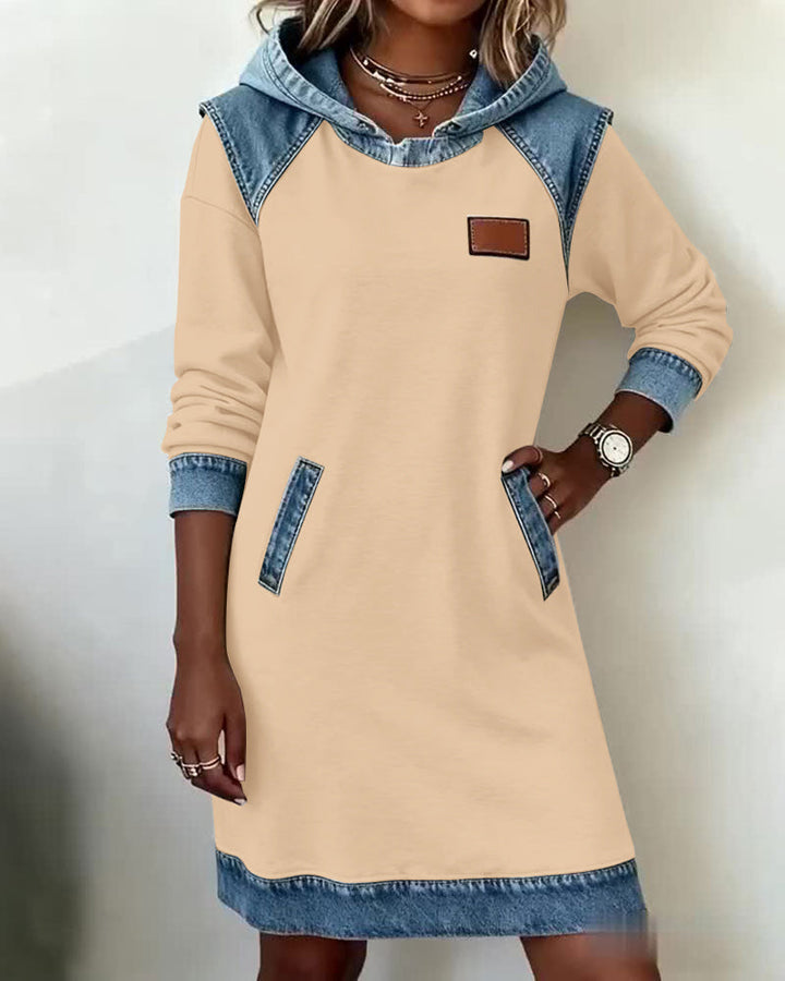 Hooded Dress with Contrasting Panels