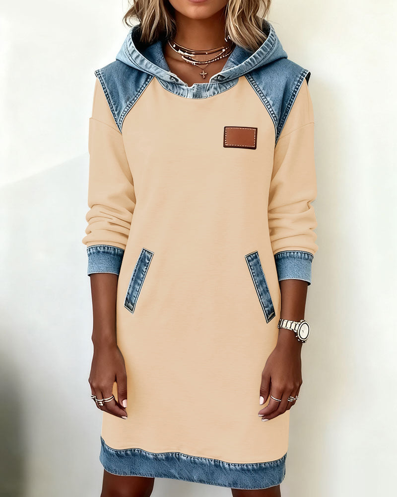 Hooded Dress with Contrasting Panels