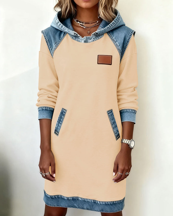 Hooded Dress with Contrasting Panels