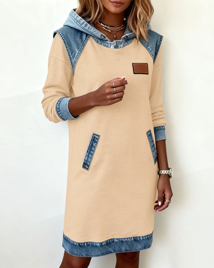 Hooded Dress with Contrasting Panels