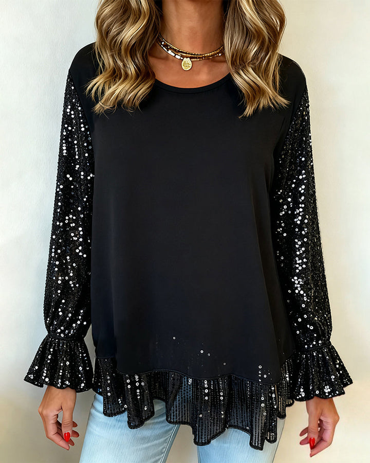 Balloon Sleeve Top with Round Neck