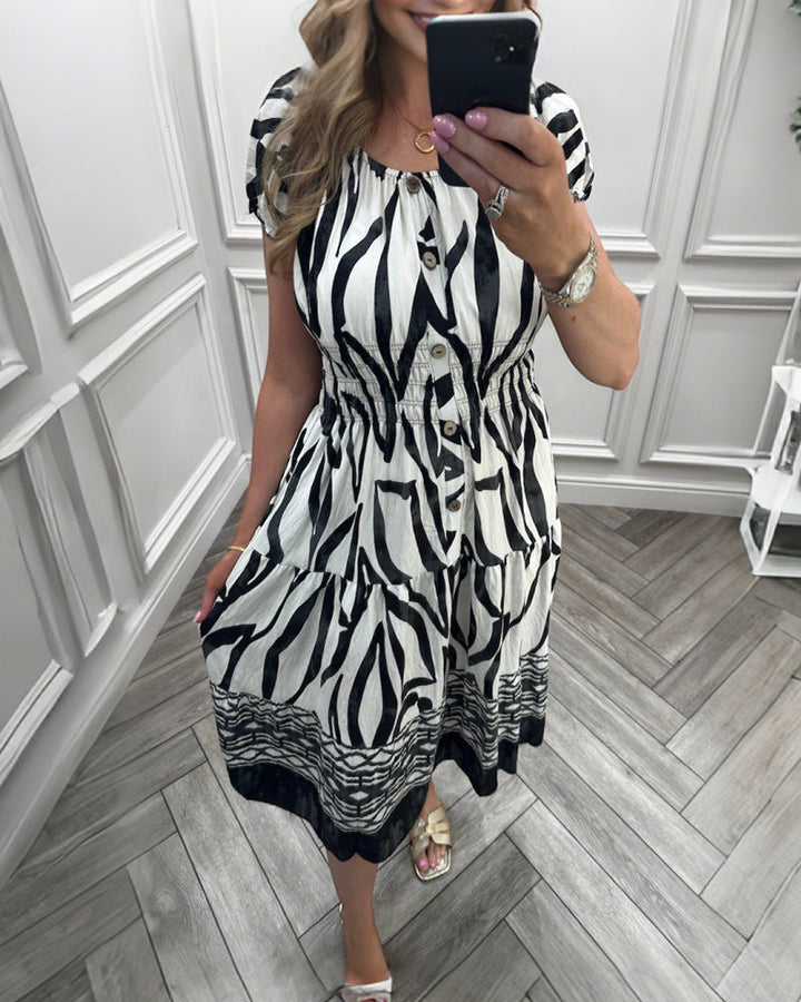 Geometric Button Design Dress Short Sleeves