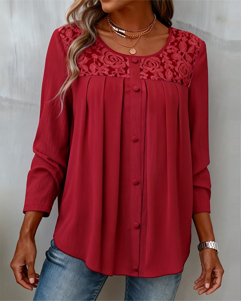 Loose Long Sleeve Pleated Top