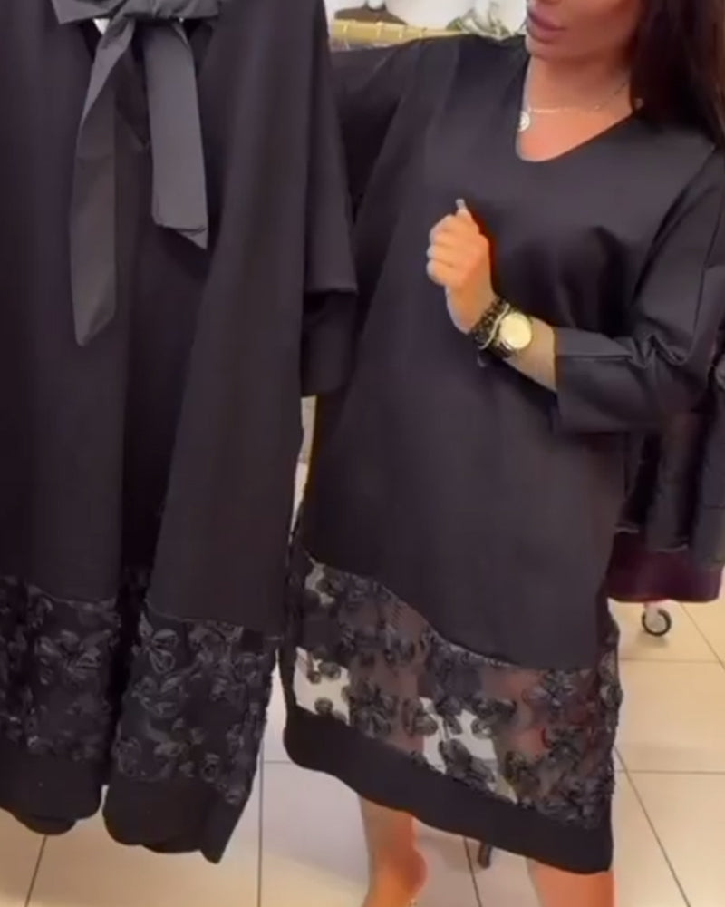 Stylish Dress with Bow at the Back and V-Neck