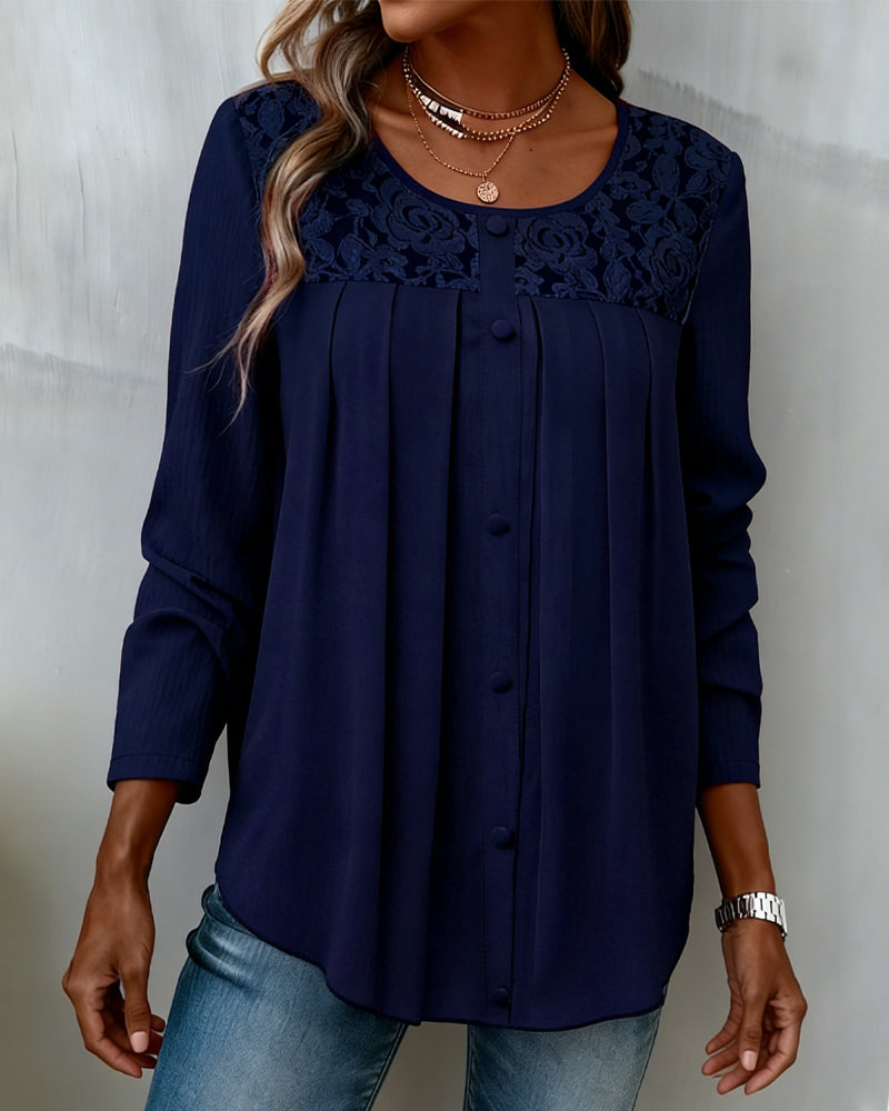 Loose Long Sleeve Pleated Top