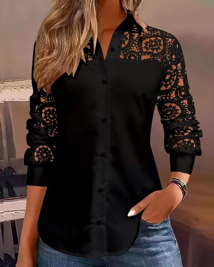 Solid Color Blouse with Lace Reverse Patchwork