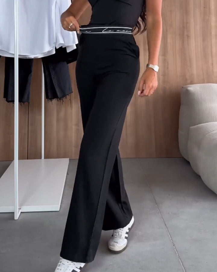 Casual Solid Color Straight Pants with Zipper and Pocket
