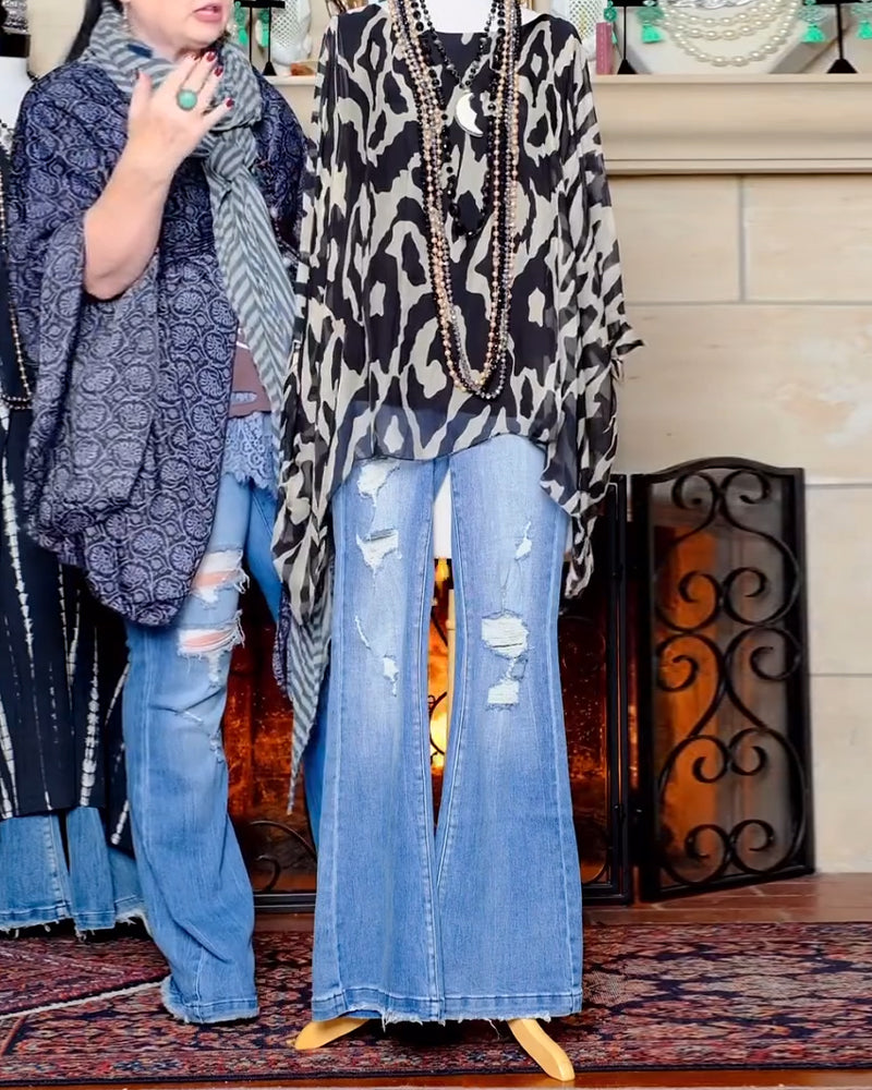 Batwing Sleeve Printed Blouse Long Sleeves