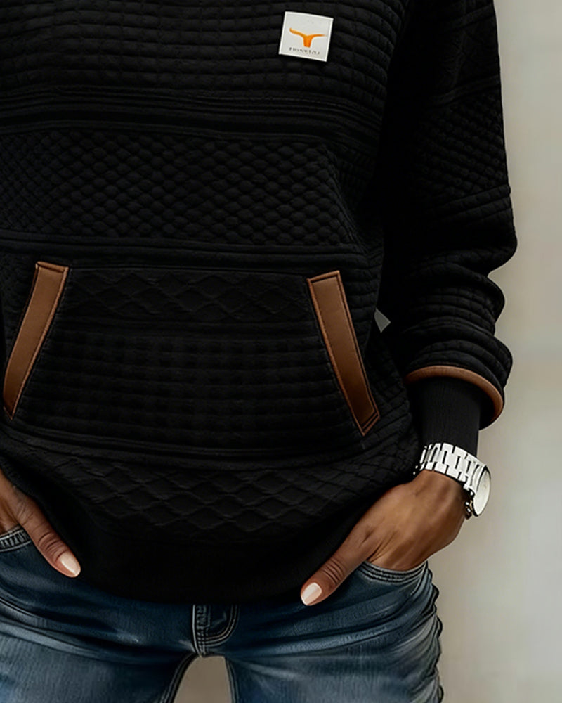 Sweatshirt with Round Neckline and Color Blocking