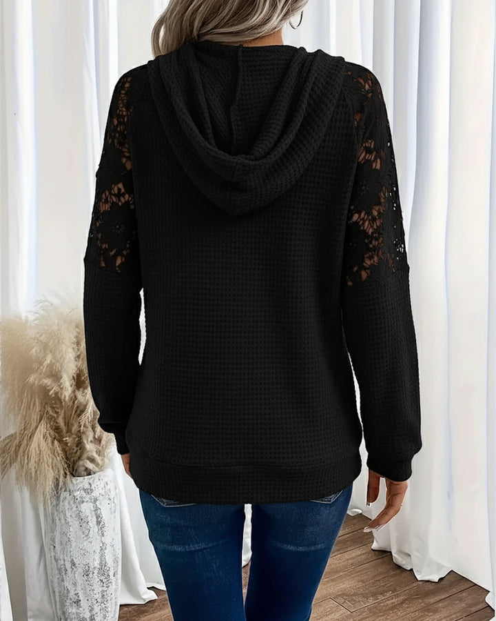 Hoodie V-Neck Long Sleeves Lace Casual