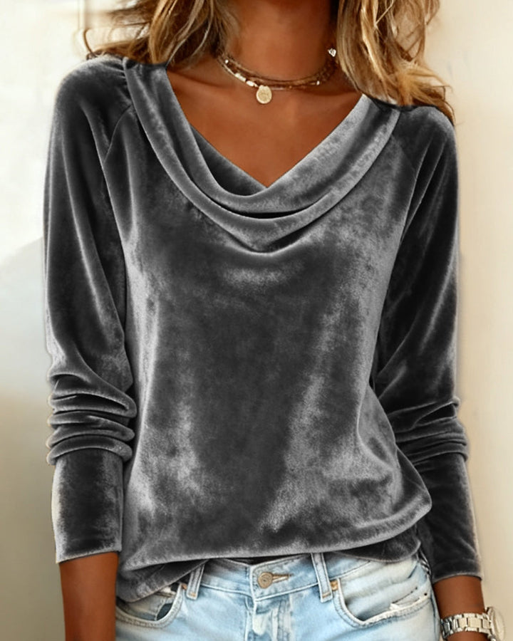 Long Sleeve Top in Velvet in Solid Color