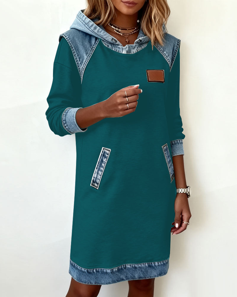 Hooded Dress with Contrasting Panels