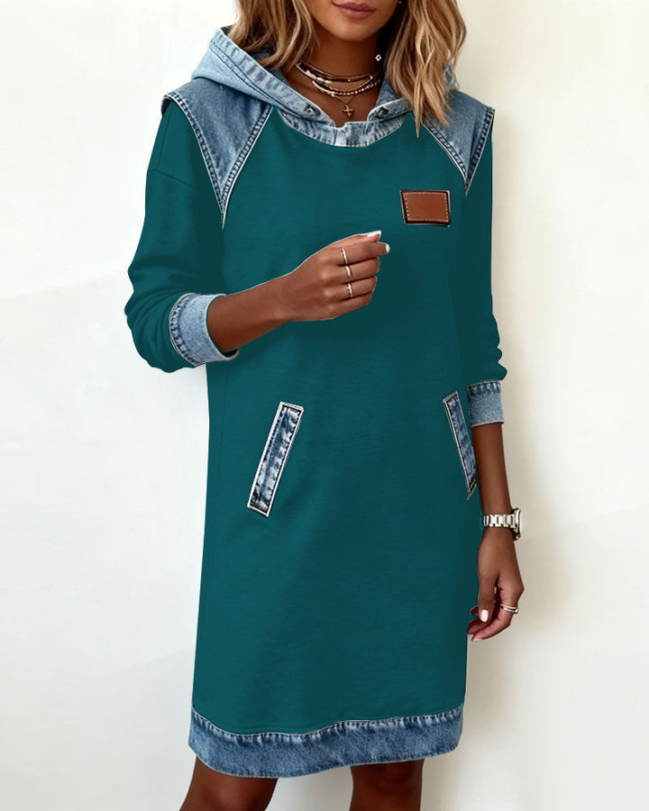 Hooded Dress with Contrasting Panels