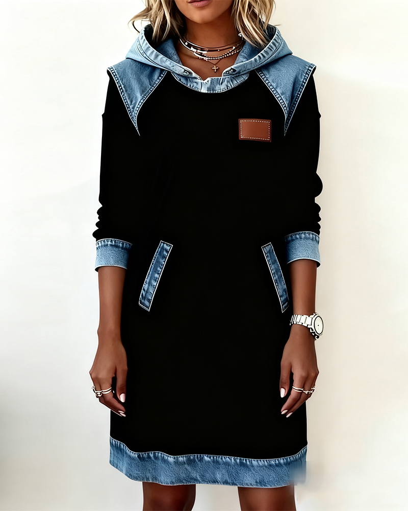 Hooded Dress with Contrasting Panels