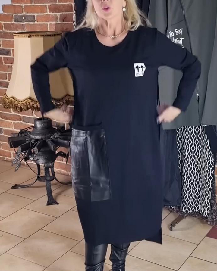 Plus Size Loose Dress PU Panels