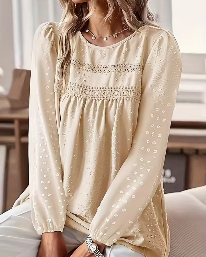Lace Panel Blouse with Round Neck
