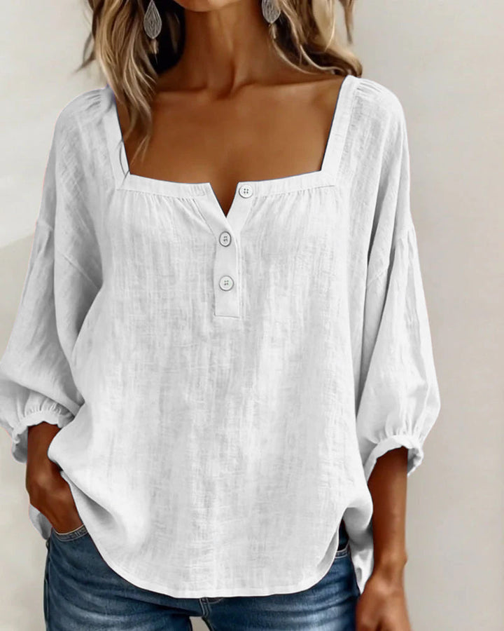 Simple Square Collar Long Sleeve Shirt