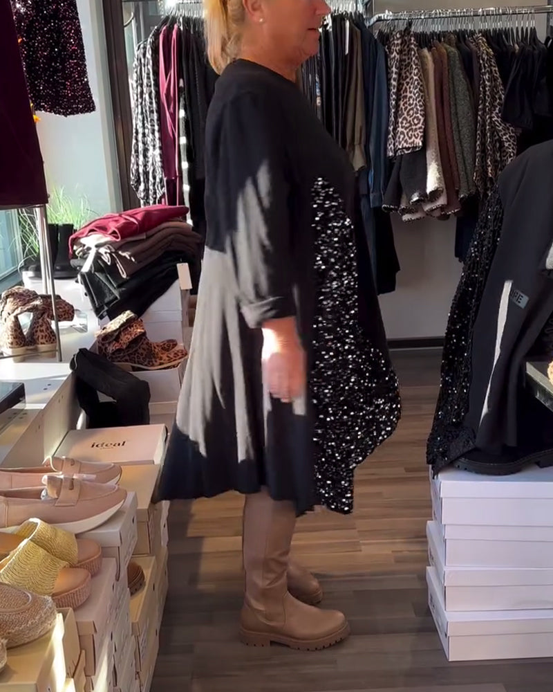 Sequin Panel Round Neck Dress