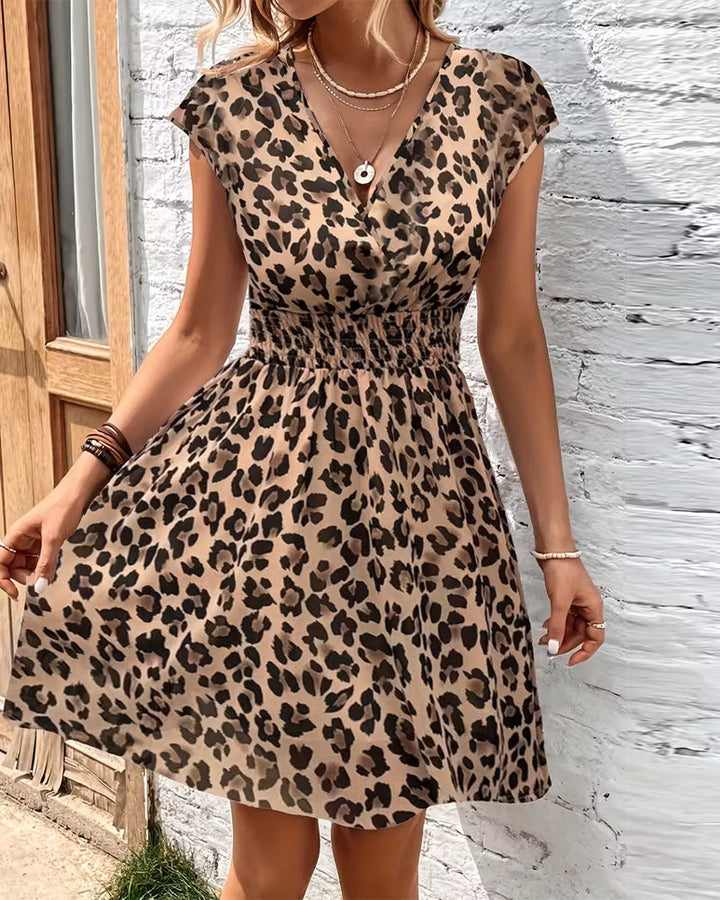 Sleeveless Leopard Print V-Neck Dress