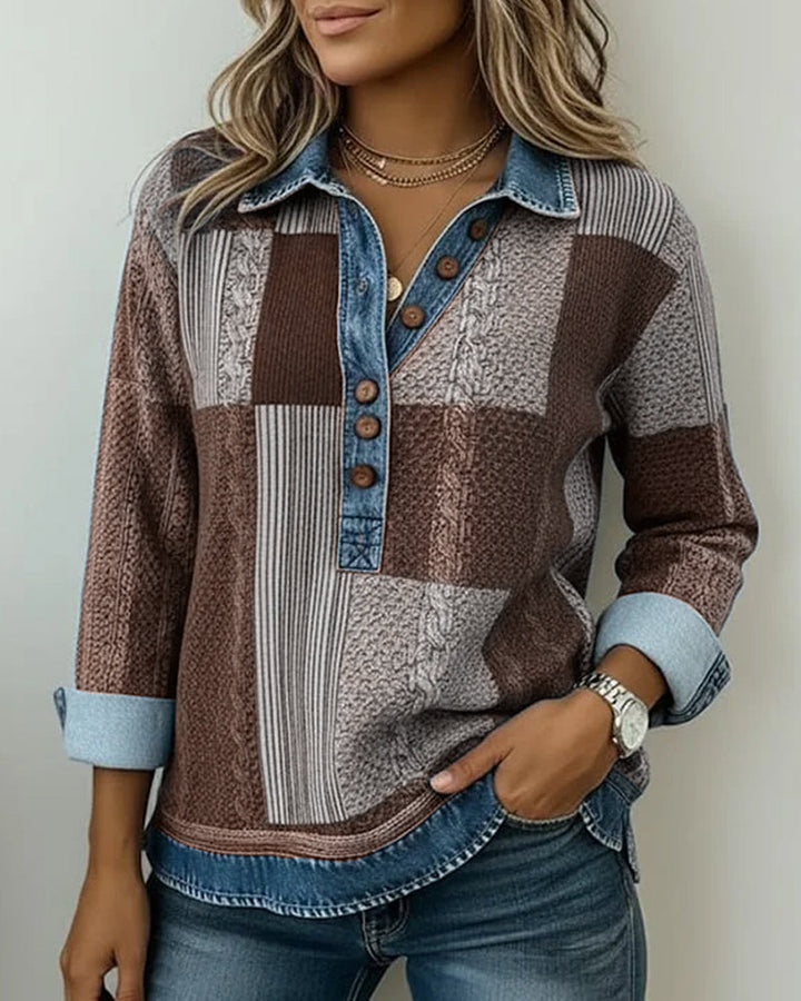 Long Sleeve Sweatshirt with Color Block Print