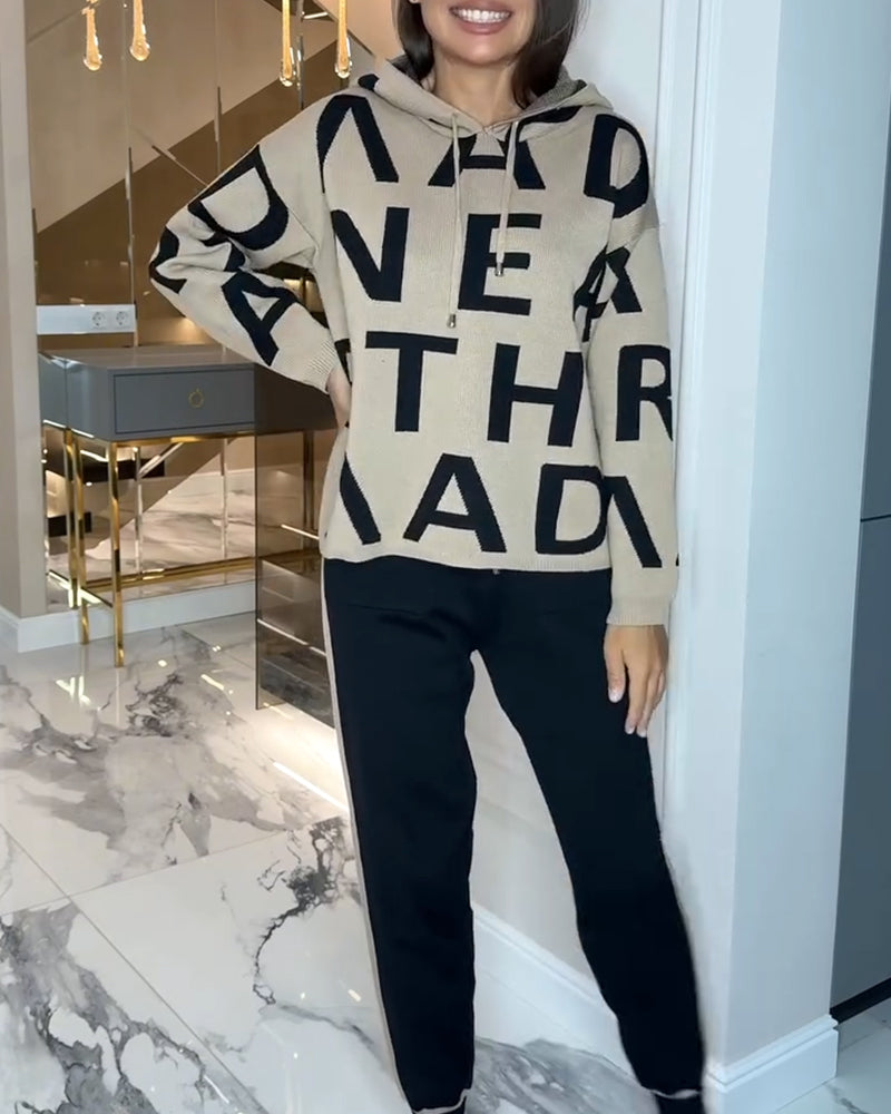 Two-Piece Hooded Set with Letter Print