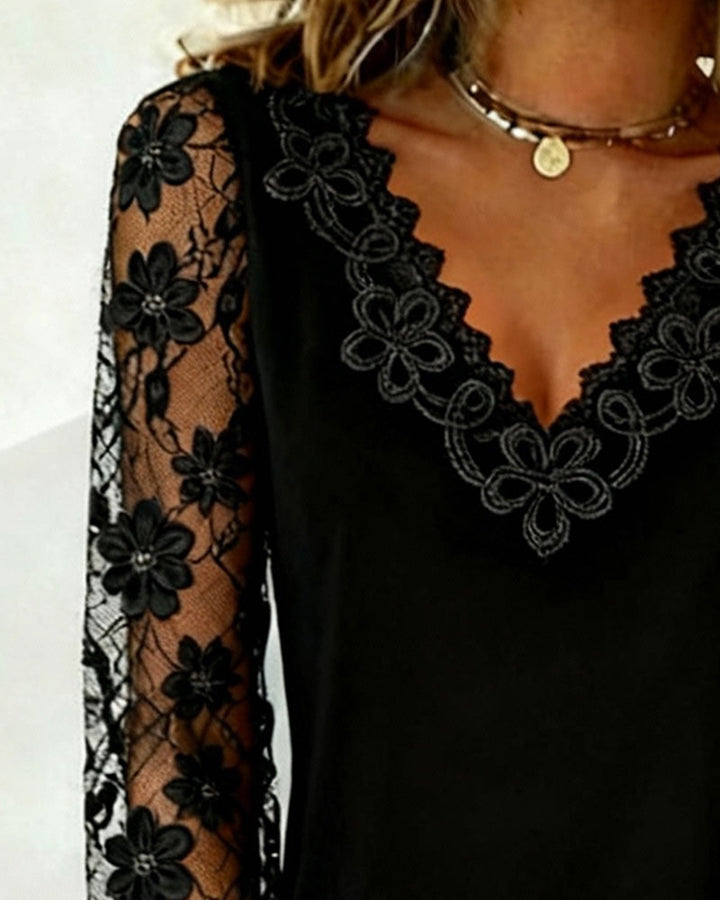 Stylish Long Sleeve Top with V-Neck