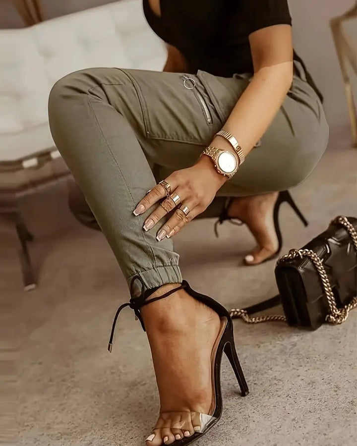 Mid-Size Cargo Pants with Pockets and Hem