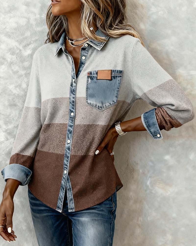 Patchwork Denim Button-Up Shirt