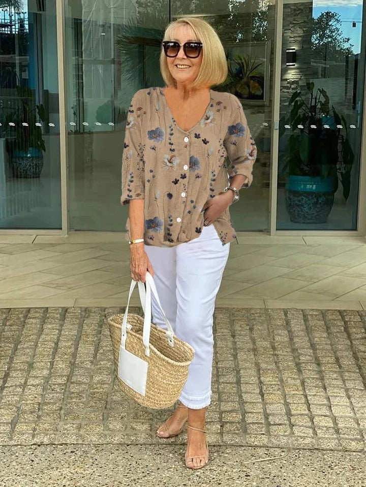 Valentina | Floral Top in Cotton and Linen