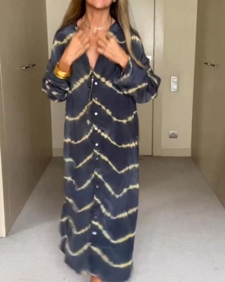 Bente™ | Long Bohemian Dress with Stripes and Long Sleeves