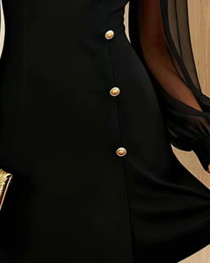 Elegant Dress with Metal Buckle and Inserts