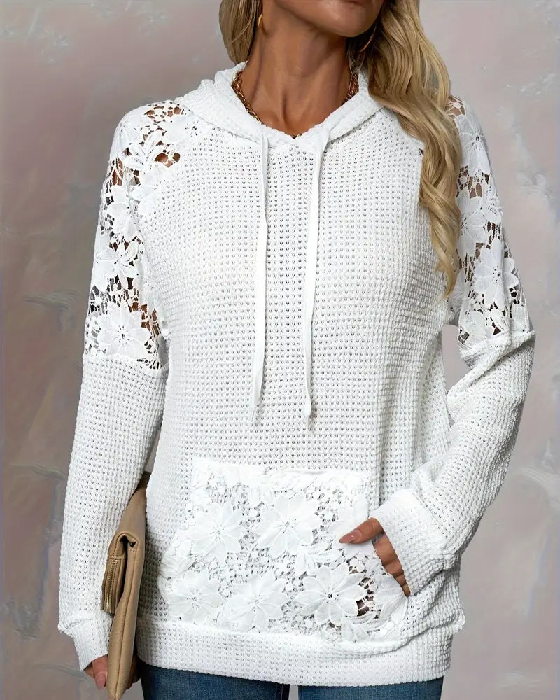 Hoodie V-Neck Long Sleeves Lace Casual