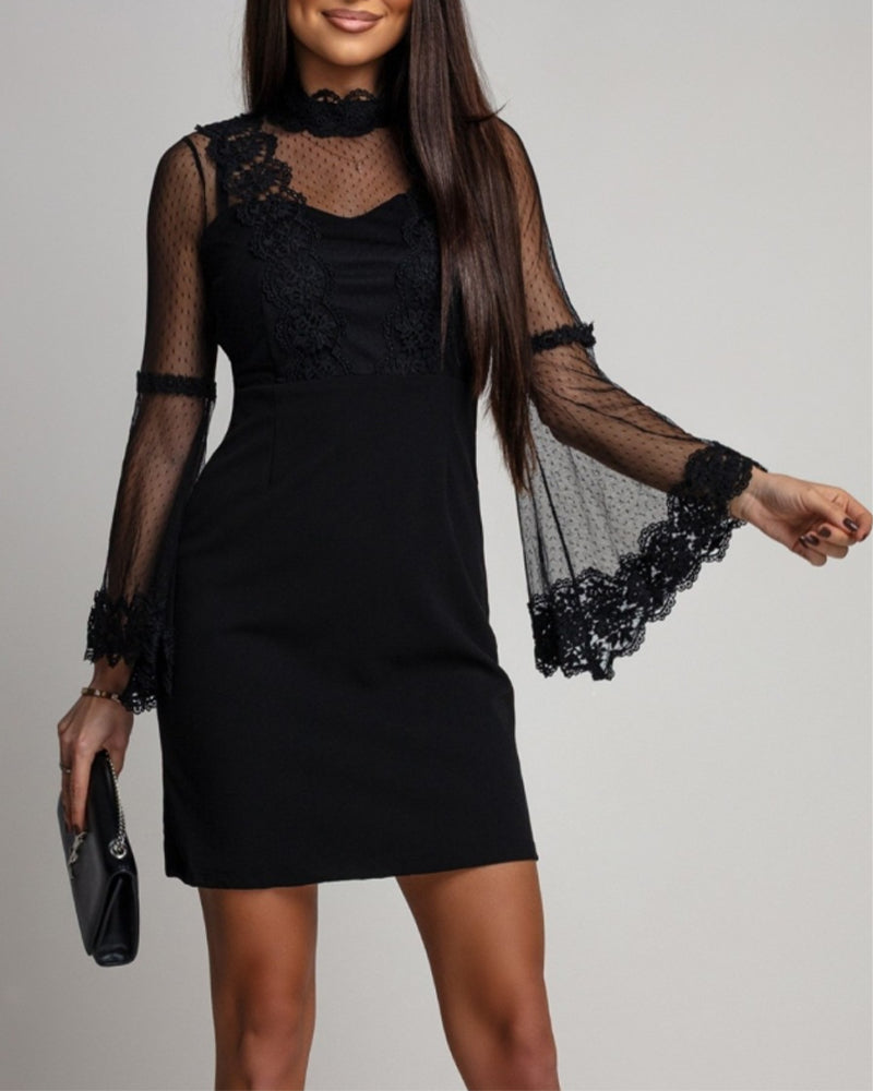 Elegant Balloon Sleeve Dress with Inserts