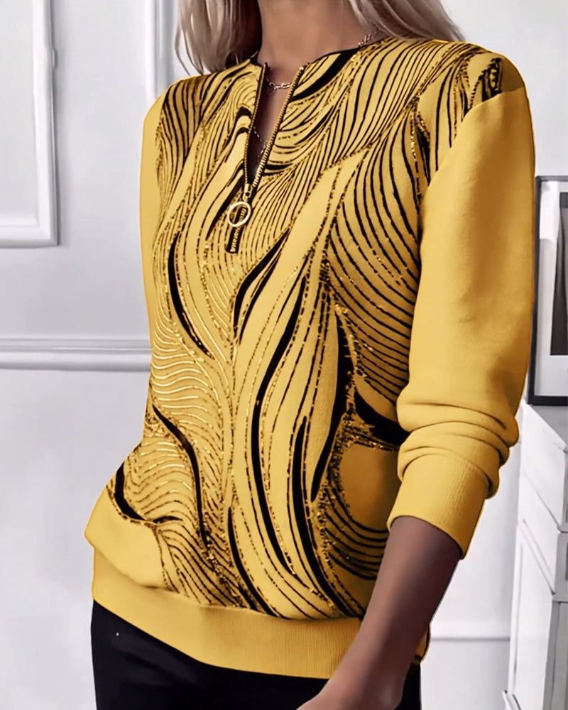 Casual Zip Print Sweatshirt